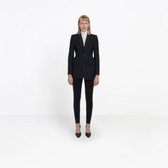 Hourglass Single Breasted Jacket Black for Women | Balenciaga Balenciaga Jacket Women, Hourglass Jacket, Balenciaga Jacket, Perfect Sneakers, Black Balenciaga, Double Breasted Jacket, Single Breasted Jacket, Jacket Design, Workout Jacket