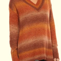 A.N.A Woman V-Neck Long Sleeve Pullover Sweater Color Rust Combo Size L New With Tags Multicolor V-neck Sweater For Layering, Cozy Multicolor V-neck Sweater, Fall V-neck Sweater For Layering, Brown V-neck Tops For Fall, V-neck Sweater For Fall Layering, V-neck Sweater For Fall, Casual V-neck Sweater For Fall, Brown V-neck Sweater, Long Open Cardigan