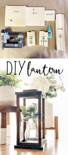 the diy lantern is made with wood blocks and some other things to make it look like