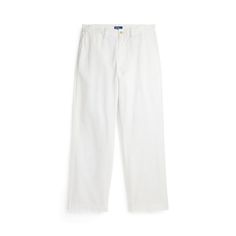 A borrowed-from-the-boys classic these cotton chino pants are tailored for a straight-leg silhouette with back waist darts and a clean hem. Work Pants With Five Pockets In Chino Cotton Twill, Chino Cotton Twill Straight Leg Work Pants, Chino Cotton Twill Work Pants, Chino Cotton Twill Work Pants Straight Leg, Spring Straight Chino Cotton Twill Chinos, Spring Straight Chinos In Chino Cotton Twill, Classic White Straight Leg Work Pants, White Straight Leg Chinos For Business Casual, Ralph Lauren Classic Wide Leg Bottoms