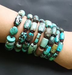 "Real HuBei turquoise stone bracelet, each only one stock now, do not miss. 1.Material: natural undyed turquoise, gemstone beads, stretch cord 2. size of bead,weigth,(Some beads are defective, few flaws) 1# approx 15mmx20mm in size. Length: 8\", weight：85g 2# approx 11mm-25mm in size. Length: 8\", weight：31.9g 3# approx 10mm-20mm in size. Length: 8\", weight：36.4g 4# approx 13mm-20mm in size. Length: 8\", weight：49.8g 5# approx 12mm-26mm in size. Length: 8\", weight：43g 6# approx 12mm-16mm in si Plushies Aesthetic, Turquoise Stone Bracelet, Hubei Turquoise, Turquoise Bracelets, Beaded Memory Wire Bracelets, Raw Turquoise, Beaded Memory Wire, Design Bracelet, Jewelry Antique