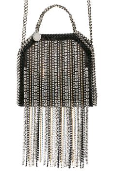 Whipstiching and diamond-cut chains—hallmarks of the Falabella line—frame a faux-leather tote that's covered in streams of crystal fringe for dramatic sparkle. Exclusive retailer Magnetic-snap closure Top carry handles; chain crossbody strap Interior wall pocket Logo-jacquard lining Synthetic Made in Italy Designer Handbags Luxury Bags With Rhinestone Fringe, Crystal Fringe, Pocket Logo, Interior Wall, Wall Pockets, Interior Walls, Crossbody Strap, Diamond Cut, Designer Handbags