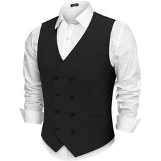 Men Double Breasted Vest Is Made Of High Quality Material That Is Soft, Lightweight, Breathable, Durable, Easy To Clean And Comfortable To Wear. The Casual Suit Vest Designed With V-Neck, 2 Real Side Pockets. Double Breasted 4 Buttons Design Not Only Adds To The Fashion Sense Of The Vest, But Also Shows Your Unique Taste And Exquisite Style. This Lightweight Suit Vest Is Perfect For Business, Office, Meetings, Weddings, Dinners, Ceremonies, Workdays, Graduation, Dates, Other Formal Occasions, An Winter Black Slim Fit Suits, Classic Black Slim Fit Vest, Black Tailored Sleeveless Suit, Black Fitted Vest For Semi-formal Occasions, Fitted Black Suits For Winter, Black Fitted Suits For Winter, Casual Tailored Black Vest, Black Cotton Suits For Workwear, Fitted Black Winter Suit