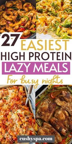 the cover of 27 easy and delicious high protein lazy meals for busy nights