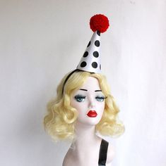 Mini Clown Hat, Black, White, and Red, Classic Circus, Halloween Costume, Adjustable Headband, Theat Black And White Clown, Clown Hat, Clown Clothes, Harlequin Pattern, Clown Faces, Comfortable Headbands, Circus Clown, Clown Costume, Hat Ideas