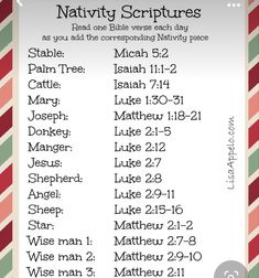 a christmas nativity schedule with the names and dates for each child's birth