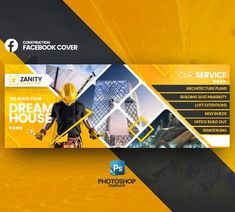 a yellow and black facebook cover with an image of a man in construction gear on it