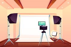 a photo studio with lights and equipment in it