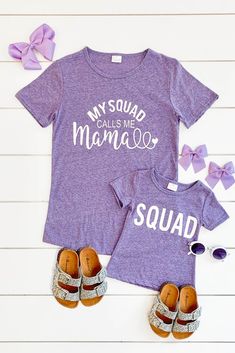 Mom & Me - "Squad" Top Mother Clothes, Kids Organization, Mommy And Me Shirts, Boutique Outfits, Mother Clothing, Cricut Shirts, Mom Wardrobe