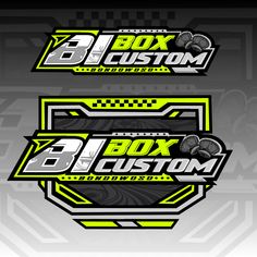 two different logos with the words box custom in yellow and black colors on a gray background