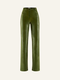 PERIDOT KILLA trousers - CULTNAKED Green Leather Pants, Stardust Dress, Green Pants Women, Leather Shorts Women, Walking In Heels, Tall People, Vintage Effect, Slow Fashion Brands, Iconic Dresses