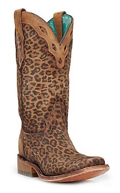 Leopard Boots Outfit, Southwest Style Clothing, Western Boots For Women, Square Toe Cowboy Boots, Square Toe Western Boots, Leopard Print Boots, Leopard Boots, Handcrafted Boots, Corral Boots