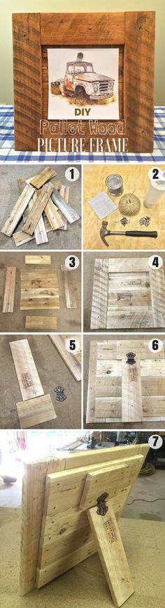 how to make a diy wooden picture frame from pallet wood with pictures on it