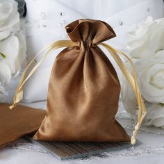 12 Pack | 4x6inch Antique Gold Satin Drawstring Wedding Party Favor Gift Bags Gold Wedding Favors, Handmade Candy, Bridal Favors, Candy Gift Box, Satin Bags, Back Bag, Gold Bag, Wedding Favor Bags, Gold Satin