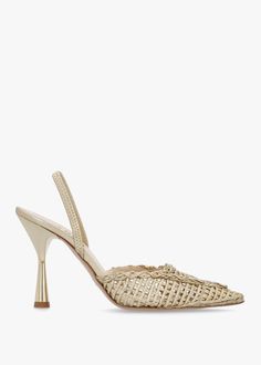 Daniel Tiffi Gold Leather Woven Sling Back Heeled Shoes Ralph Lauren Love, Pretty Ballerinas, Foot Bed, Leather Weaving, Clarks Originals, Valentino Bags, Woven Design, Chloe Bag, Best Bags