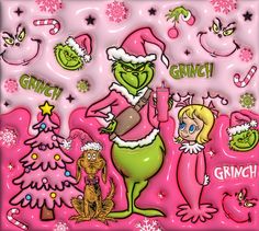 the grinch christmas card is pink and green