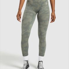 Adapt Camo Seamless Leggings - Chalk Green. Size Small. New W/ Tags. Gymshark Leggings, Seamless Leggings, Chalk, Pant Jumpsuit, Camo, Pants For Women, Leggings, Tags, Pants