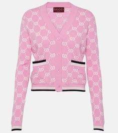 Find GUCCI Gg Canvas Intarsia Cotton Cardigan on Editorialist. Material: 100% cotton. Care instructions: machine wash at 30 degrees. Made in Italy. Designer color name: Pink/ Ivory/ Mc. Luxury Gucci V-neck Outerwear, Casual Gucci V-neck Outerwear, Gucci Luxury V-neck Cardigan, Luxury Gucci V-neck Cardigan, Designer Gucci V-neck Sweater, Gucci Designer V-neck Cardigan, Casual Fitted Gucci Sweater, Gucci Designer Jacquard Knit Cardigan, Designer Gucci Jacquard Knit Cardigan