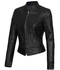 Women's Black Leather Cafe Racer Jacket
An amazing women's black cafe racer leather jacket that is built from real lambskin leather to ensure maximum quality. A simple and beautiful minimalistic jacket that can catch the attention of others easily. You can pair it with jeans and a shirt and whatever you want. It is featured a mandarin collar, front zipper, and one inside pocket. Get your own today to upgrade your style to the next level.

 

 

FAQs

	
		
			
			How long will a real le Chic Fitted Leather Biker Jacket, Sleek Fitted Leather Jacket For Winter, Modern Fitted Leather Biker Jacket, Trendy Fitted Leather Jacket, Elegant Fitted Biker Jacket, Black Cafe Racer, Fitted Leather Jacket, Asymmetrical Leather Jacket, Racer Leather Jacket