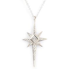 Diamond Star Cross Pendant Luxury Silver Diamond Star Necklace, Silver Star-shaped Diamond Necklace, Silver Star-shaped Diamond Necklace With Accents, Dazzling White Gold Star Necklace, Elegant White Gold Star Diamond Necklace, Dazzling Star-shaped White Gold Necklace, Dazzling Star Shaped White Gold Necklace, Elegant Star-shaped White Gold Diamond Necklace, Silver Diamond Star Necklace