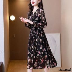 Olivia Mark - Floral Print Waist-Cinching Chiffon Maxi Dress Set Chiffon Maxi, Chiffon Maxi Dress, Dress Set, Cinched Waist, Types Of Skirts, Olivia Mark, A Line Skirt, Types Of Collars, A Line Skirts