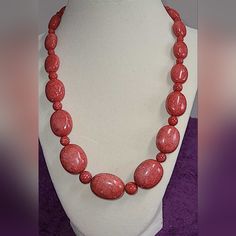 No Longer Available In Stores. New In Box. 18 Inch With 3 Inch Extender. Red Necklaces With Large Oval Beads, Red Oval Beads Jewelry For Gift, Red Oval Beads Jewelry, Red Oval Beaded Necklace, Red Necklaces With Polished Oval Beads, Coral Faceted Beads Jewelry As Gift, Coral Faceted Beads Jewelry For Gifts, Elegant Red Beaded Necklace With Oval Beads, Adjustable Coral Necklace With Polished Beads