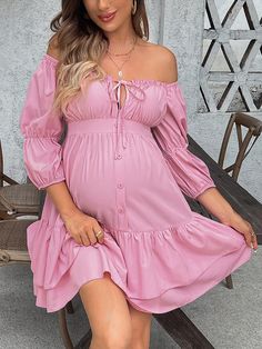 Rosa Casual Collar manga media Tela tricotada Liso A línea Embellished No-Elástico Maternity Clothes Fall Winter, Gender Reveal Dress, Latest Maternity Dresses, Pink Maternity Dress, Fall Maternity Outfits, Casual Maternity Outfits, Formal Maternity Dress, Casual Maternity, Maternity Outfits