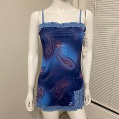 Hottempered Blue Patterned Sleepwear Sz S Blue Top With Built-in Bra For Loungewear, Blue Sleeveless Camisole For Pajama Party, Casual Blue Camisole For Loungewear, Blue Sleepwear With Built-in Bra For Summer, Summer Sleep Camisole In Blue, Blue Summer Sleepover Top, Blue Camisole Sleepwear For Loungewear, Summer Blue Camisole For Pajama Party, Blue Sleeveless Top For Pajama Party