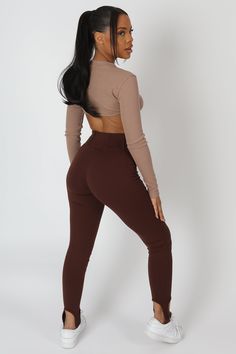 High waisted leggings in chocolate featuring a corset design on the waist and stirrups. The model pictured is wearing a UK 8 MATERIAL: 65% POLYSTER 35%COTTON LENGTH: APPROXIMATELY 79CM. Corset Leggings, Corset Design, Stirrups, Grab Bags, Model Pictures, The Model, Platform Boots, High Waisted Leggings, Baby Pink