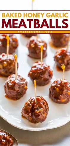 Homemade meatballs for your Super Bowl party ideas! They're an easy game day food in 30 minutes. Tossed in a honey garlic sauce, these baked meatballs have so much flavor. Put these sticky honey garlic meatballs on your New Year recipes, too! Easy Cocktail Meatballs, Turkey Chilli, Honey Garlic Meatballs, Cranberry Turkey, Honey Garlic Sauce, Lamb Roast, Think Food