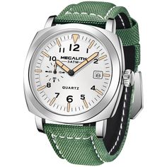 product Modern Rectangular Outdoor Watch, Casual Green Watch With 10atm Water Resistance, Modern Green Watch With Rectangular Dial, Modern Green Watch With Tachymeter, Modern Green Quartz Watches, Leather Watch Band With Adjustable Strap, Rectangular, Glas Art, Military Watches, Cooler Look