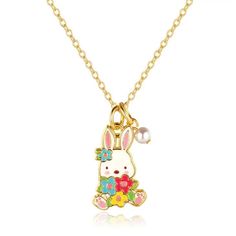 Girl Nation Sweet Petite Necklace - Easter Bunny and Blooms Easter Necklace, Jewelry Kids, Petite Necklace, Bunny Necklace, Unicorn Necklace, Word Bracelet, Sparkle Jewelry, Kids Necklace, Gold Charm Necklace