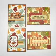 three cards with fall designs on them