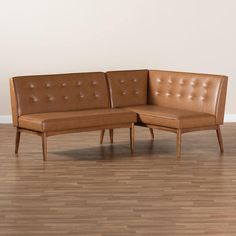 Baxton Studio Arvid Mid-Century Modern Tan Faux Leather Upholstered and Walnut Brown Finished Wood 2-Piece Dining Corner Sofa Bench FredCo theFredCo Modern Leather Dining Chairs, Enjoy Weekend, Corner Dining Bench, Dining Corner, Wood Dining Bench, Dining Sofa, Bench Set, Leather Bench, Sofa Bench