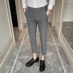 ﾠ ﾠ Casual Ankle-length Business Bottoms, Slim Fit Gray Tapered Leg Bottoms, Gray Slim Fit Tapered Leg Bottoms, Gray Slim Fit Ankle-length Bottoms, Gray Slim Fit Ankle-length Pants, Casual Business Ankle-length Pants, Gray Full-length Business Bottoms, Casual Ankle-length Business Pants, Gray Full-length Bottoms For Business