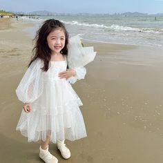 Mqtime Spring Long Sleeve Girl Dress Lace Mesh Dress Beach White Kids Wedding Princess Party Pageant Girl Clothes Children Clothes Baby Picture Outfits, Kids White Dress, Lace Mesh Dress, Pageant Girls, Kids Wedding, Spring Kids, Tas Fashion, Fashion Sewing Tutorials, Long Beach Dress