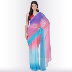 Enhance your allure with our Multi-color Georgette Saree in Purple! 🌈 This exquisite saree features a mesmerizing play of alternating dark and light shades in blue, pink, and purple, seamlessly blending tradition with contemporary style. The feather-light georgette fabric ensures a graceful drape, offering both comfort and sophistication. 💃 Whether it's a festive celebration or a special occasion, this saree guarantees timeless beauty. Make a bold statement and stand out elegantly in any gathe Bollywood Style Multicolor Pre-draped Saree For Navratri, Bollywood Multicolor Pre-draped Saree For Navratri, Fitted Multicolor Pre-draped Saree For Festivals, Pink Traditional Drape Blouse For Summer, Fitted Multicolor Saree For Festivals, Multicolor Pre-draped Saree For Diwali, Fusion Style Saree For Diwali Party, Fitted Multicolor Pre-draped Saree With Self Design, Festive Multicolor Fitted Saree