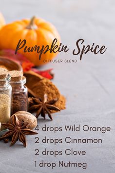 Nothing says FALL like this "Pumpkin Spice" diffuser blend. The combination of the spicey and fruty oils make for a great creation that will not only have your home smelling like Thanksgiving dinner but also purifying the air with these potent all natural essential oils. Essential Oil Potpourri, Essential Oils Scents, Fall Eo Diffuser Blends, Fall Morning Essential Oil Blend, Spiced Cider Essential Oil Blend, Mabon Essential Oil Blends, Pumpkin Spice Diffuser Blend, Fall Blends Essential Oils, Revive Oil Blends