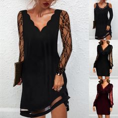 Women's Sexy Dress Autumn Elegant Lace Long Sleeve Mesh Patchwork Dresses V-neck Sequins Party Dress Office Lady Bodycon Dress V-neck Mini Dress With Lace Patchwork For Night Out, V-neck Lace Patchwork Dress For Date Night, Chic V-neck Mini Dress With Lace Patchwork, Party Mini Dress With Lace Patchwork, V-neck Lace Patchwork Party Dress, Chic V-neck Lace Patchwork Dress, Chic V-neck Dress With Lace Patchwork, Long Sleeve V-neck Dress For Summer Party, Non-stretch V-neck Bodycon Fall Dress