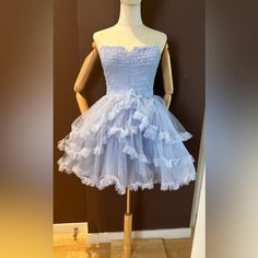 As Seen On Olivia Rodrigo During Her 2022 Sour Tour. Cinderella Rock Star At Its Finest! Vintage Collection. Tulle And Satin. Size Us 4. Never Worn Condition. Olivia Rodrigo Blue Dress, Sour Tour, Vintage Betsey Johnson, Floral Halter Dress, Cottagecore Dress, Betsey Johnson Dresses, Womens Vintage Dresses, Peasant Dress, Blue Skies