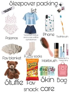 a poster with the words sleepover packing list