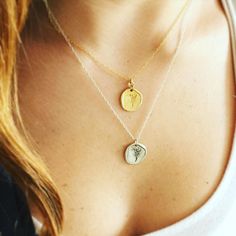 "Handmade simple 14K gold filled coin layered necklace. Simple and elegant 14K gold filled coin pendant on a delicate gold filled chain. The 14k gold filled coin is hand stamped with an image of wheat, that give this unique necklace its antique style. This necklace is made from high quality 14K \"Gold Filled\" - unlike \"gold plating\" the gold in gold filled jewelry is mechanically bonded to the base metal, and it will not wear off or turn black. The perfect every-day necklace that adds chic to Dainty 14k Gold Filled Hand Stamped Necklace, Delicate Everyday Charm Necklace With Coin Pendant, Dainty Round Disc Coin Necklace For Everyday, Dainty Medallion Nickel-free Charm Necklaces, Dainty Nickel-free Medallion Charm Necklaces, Dainty Medallion Charm Necklaces Nickel Free, Delicate Everyday Coin Necklace With Round Pendant, Dainty Medallion Necklace For Everyday, Dainty Gold Hand Stamped Necklace