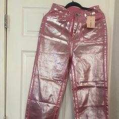 Pink Metallic Pants No Stretch Size 29 New Never Worn Slim Fit Straight Leg Pink Metallic Pants, Metallic Pants, Pink Metallic, Pants Color, Boot Cut, Pant Jumpsuit, Pink Ladies, Straight Leg, Pants For Women