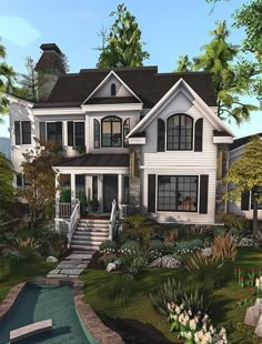 Cute Houses Layout, Old Money Aesthetic Bloxburg House, Seasonal Bloxburg House, Bloc Burg House Ideas Exterior, Bloxburg House Ideas Exterior Vintage, Bloxburg Outside Ideas Front Yard, Cottages Bloxburg, Cozy Bloxburg House Exterior, Bloxburg House Front Yard