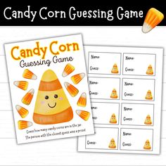 candy corn guess game with the words candy corn on it and an image of a candy corn