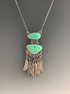 Turquoise & Silver Feather Necklace Turquoise Bohemian Jewelry With Feathers, Bohemian Turquoise Jewelry With Feathers, Turquoise Jewelry Outfit, Jewelry Packaging Diy, Turquoise Jewelry Necklace, Silver Feather Necklace, Turquoise Jewelry Native American, Redwood City, Feather Necklace