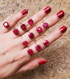 -------------------------------------------------------- THE PRODUCT This is a handcrafted genuine and natural raw ruby gemstone ring. We select each stone individually, picking those that have a vibrant red color and are apx. 3 cts. The stone is tablet cut to show off all it's unique imperfections and beautiful shades of red. Each stone has different markings and tones reminding you that not only is this truly a piece of the earth but it is one of a kind and yours is completely unique. The ring Raw Ruby, Natural Ruby Ring, Ruby Birthstone, Stacking Ring Set, July Birthstone, Ruby Gemstone, Ring Unique, Gems Jewelry, Ruby Ring