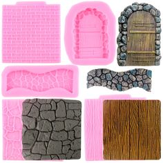 several different shapes and sizes of molds for making clay houses, doors and windows