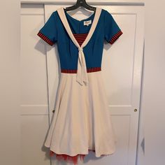 Purchased From Designs By Tatiana On Melrose Blvd. Built-In Crinoline And Slip. Stretch Material Vintage Sailor Dress, Sailor Vintage, Thrift Board, Vintage Sailor, Sailor Dress, Vintage Inspired Dresses, Inspired Dress, Blue Cream, Costume Design