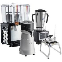 blenders and mixers sitting next to each other on a white background with one being used as a coffee maker